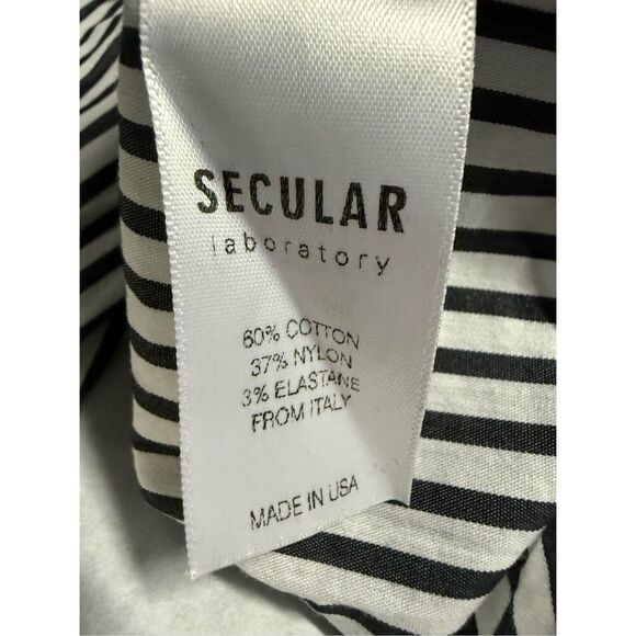 Women’s Secular Patchwork Stripe Long Sleeve Oversized Button-Up Shirt Black Whi - Picture 4 of 4